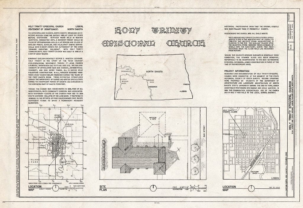 Historic Pictoric : Blueprint HABS ND,37-LISBO,1- (Sheet 1 of 4) - Holy Trinity Episcopal Church, Elm Street & Sixth Avenue, Lisbon, Ransom County, ND