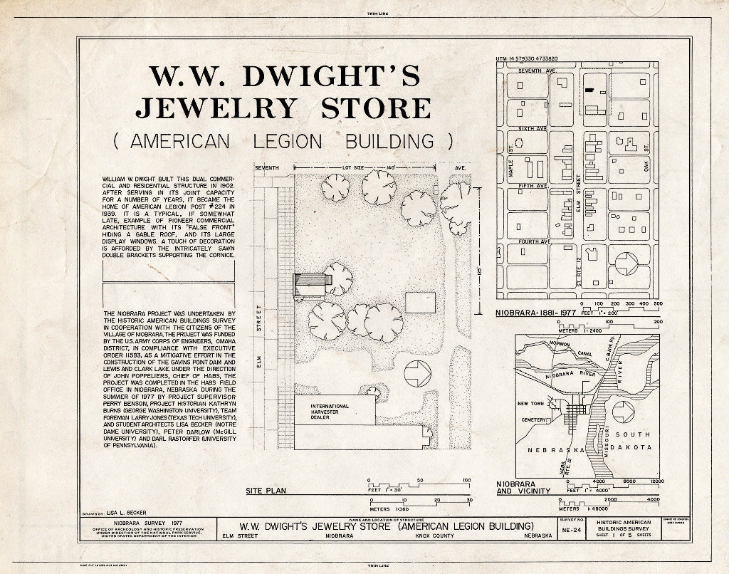 Historic Pictoric : Blueprint HABS NEB,54-NIOB,2- (Sheet 1 of 5) - W. W. Dwight's Jewelry Store, Elm Street, Niobrara, Knox County, NE