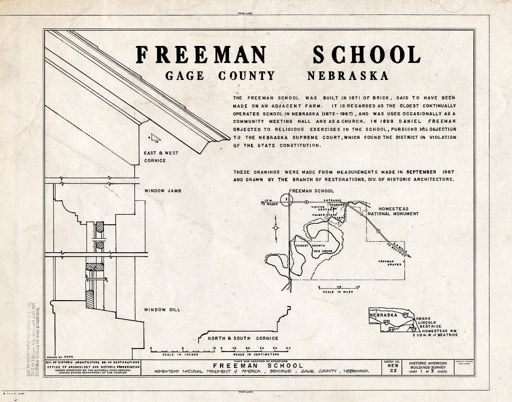 Historic Pictoric : Blueprint HABS NEB,34-Beat.V,1A- (Sheet 1 of 3) - Freeman School, Beatrice, Gage County, NE