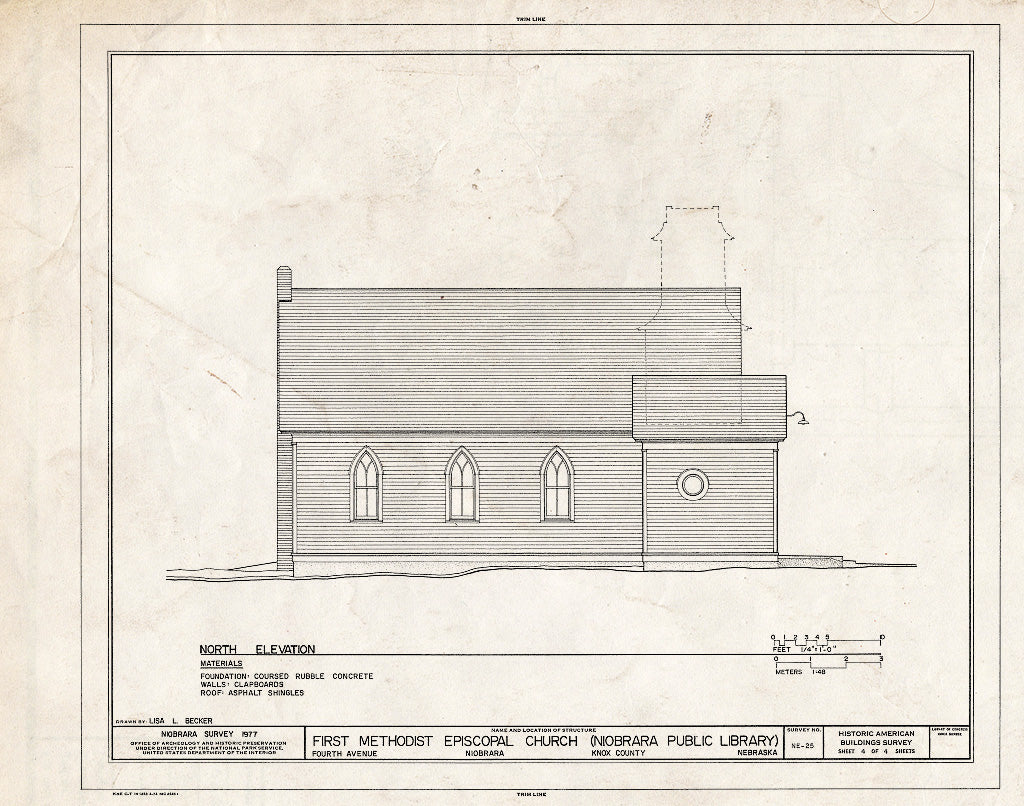 Historic Pictoric : Blueprint HABS NEB,54-NIOB,3- (Sheet 4 of 4) - First Methodist Episcopal Church, East Side of Fourth Avenue, Niobrara, Knox County, NE