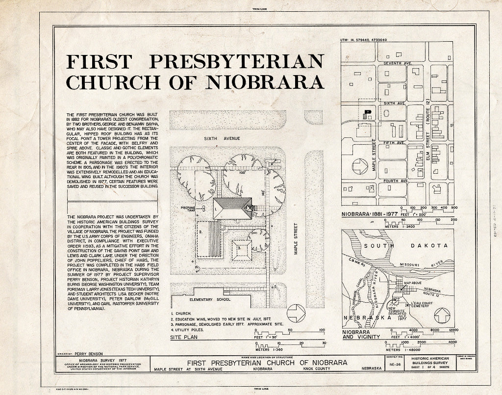 Historic Pictoric : Blueprint HABS NEB,54-NIOB,4- (Sheet 1 of 4) - First Presbyterian Church of Niobrara, Southeast Corner of Sixth & Maple Streets, Niobrara, Knox County, NE