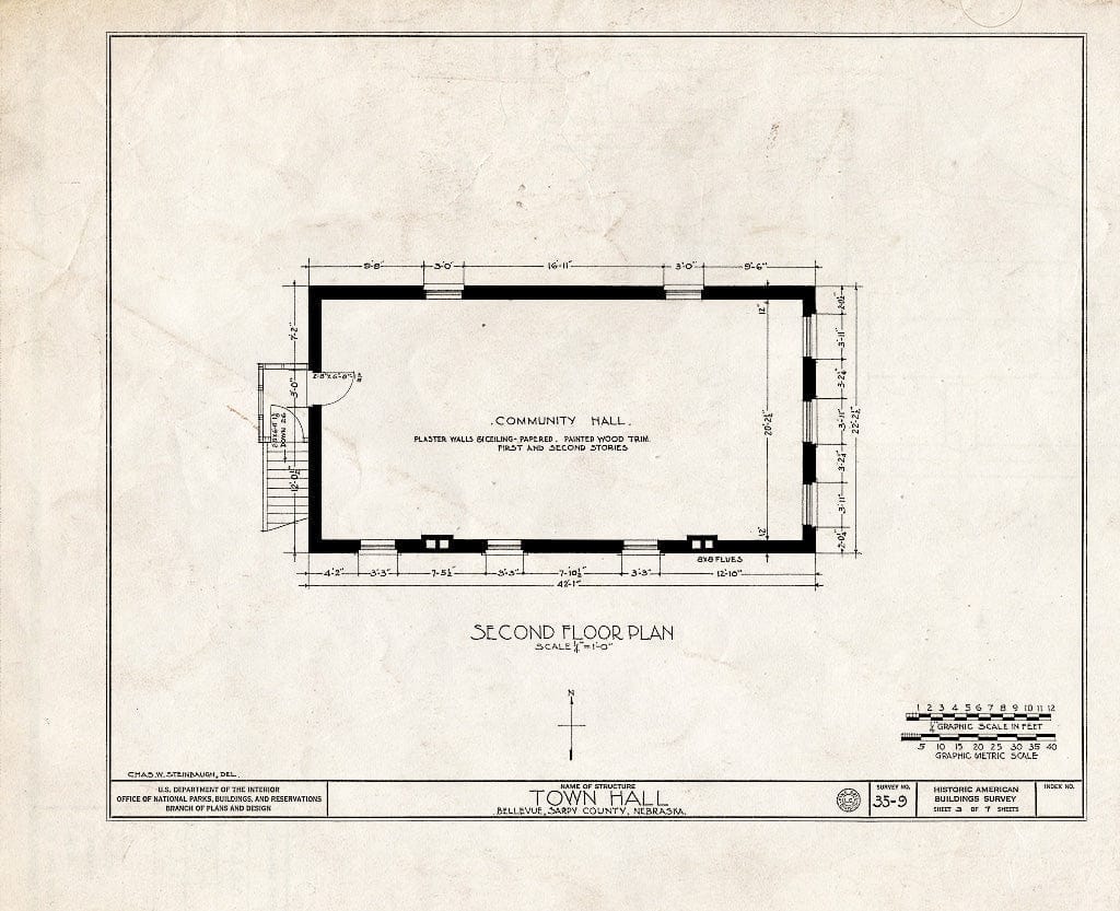 Historic Pictoric : Blueprint HABS NEB,77-BELVU,2- (Sheet 3 of 7) - Town Hall, Main & Twenty-Third Streets, Bellevue, Sarpy County, NE