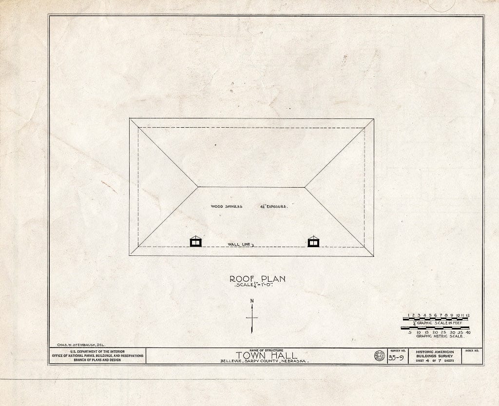 Historic Pictoric : Blueprint HABS NEB,77-BELVU,2- (Sheet 4 of 7) - Town Hall, Main & Twenty-Third Streets, Bellevue, Sarpy County, NE