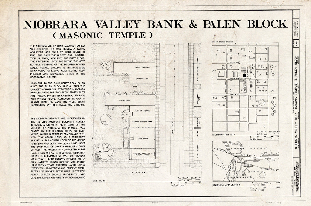 Historic Pictoric : Blueprint HABS NEB,54-NIOB,7- (Sheet 1 of 5) - Niobrara Valley Bank, Fifth Avenue & Maple Street, Niobrara, Knox County, NE