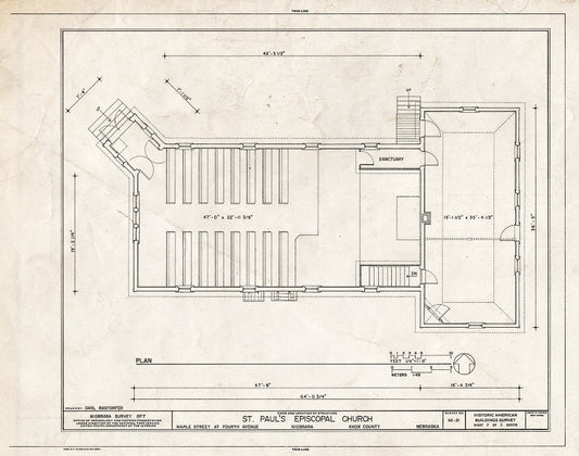 Historic Pictoric : Blueprint HABS NEB,54-NIOB,9- (Sheet 2 of 3) - St. Paul's Episcopal Church, Fourth & Maple Streets (Moved to Santee Indian Reservation, NE), Niobrara, Knox County, NE