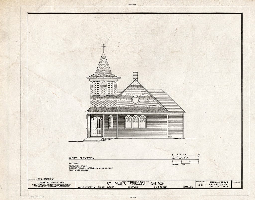 Historic Pictoric : Blueprint HABS NEB,54-NIOB,9- (Sheet 3 of 3) - St. Paul's Episcopal Church, Fourth & Maple Streets (Moved to Santee Indian Reservation, NE), Niobrara, Knox County, NE