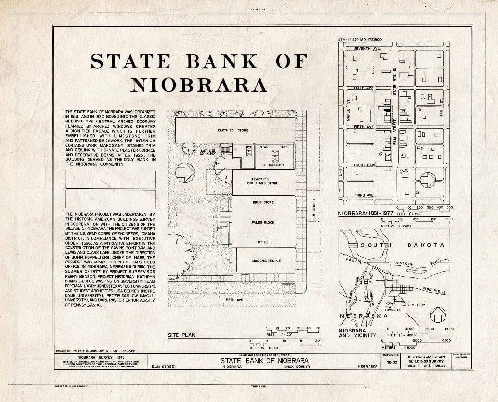 Historic Pictoric : Blueprint HABS NEB,54-NIOB,10- (Sheet 1 of 2) - State Bank of Niobrara, Elm Street, Niobrara, Knox County, NE