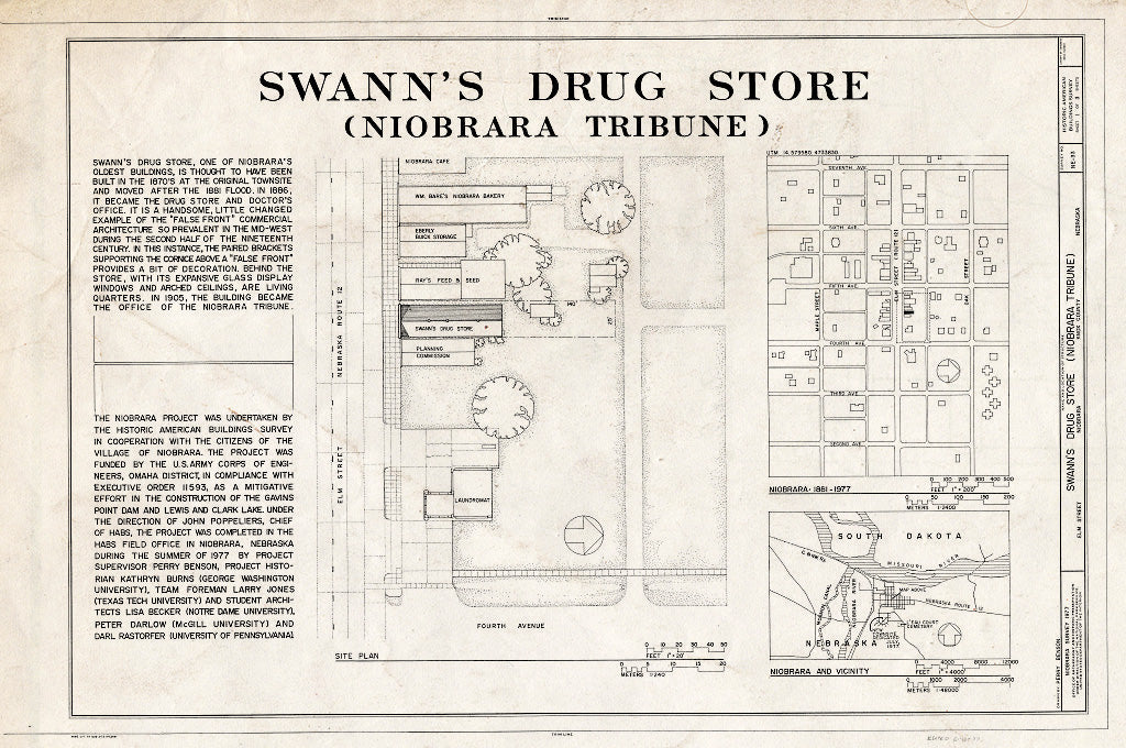 Historic Pictoric : Blueprint HABS NEB,54-NIOB,11- (Sheet 1 of 3) - Swann's Drugstore, Fifth Avenue & Elm Street, Niobrara, Knox County, NE