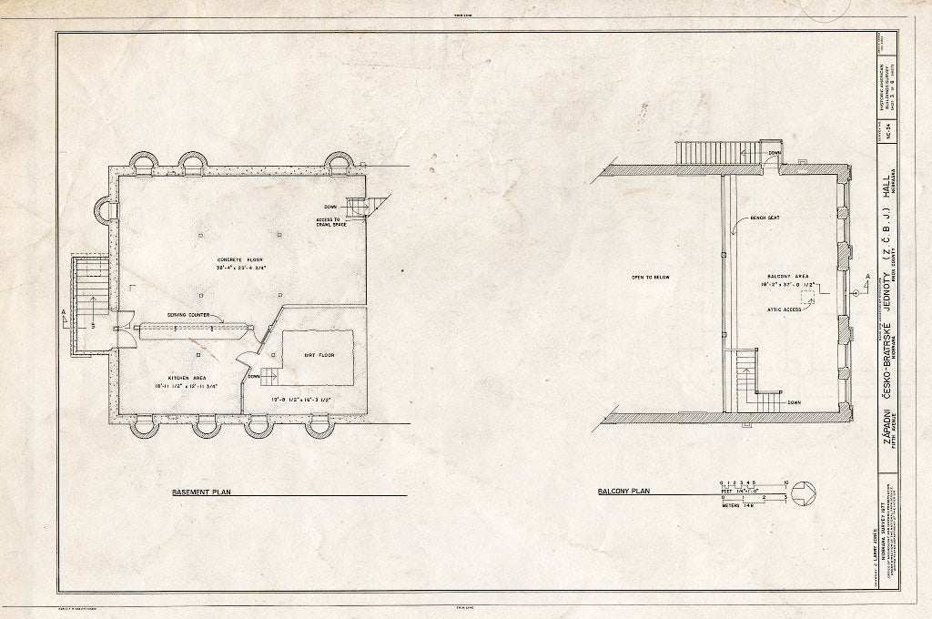 Historic Pictoric : Blueprint HABS NEB,54-NIOB,12- (Sheet 3 of 6) - Zapadni Cesko-Bratreske Jednoty Hall Number 53, Fifth Avenue, Niobrara, Knox County, NE