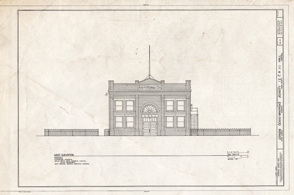 Historic Pictoric : Blueprint HABS NEB,54-NIOB,12- (Sheet 4 of 6) - Zapadni Cesko-Bratreske Jednoty Hall Number 53, Fifth Avenue, Niobrara, Knox County, NE