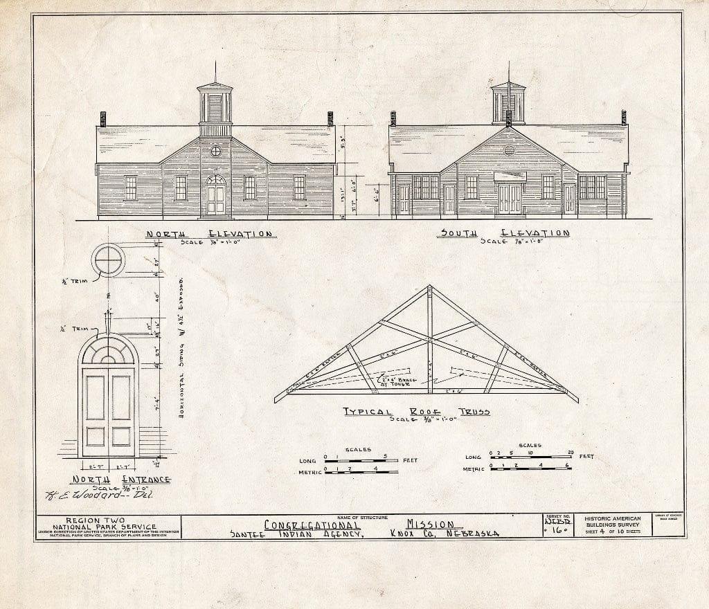 Historic Pictoric : Blueprint HABS NEB,54-SANT.V,2- (Sheet 4 of 10) - Chapel & Manse Congregational Mission, Santee, Knox County, NE