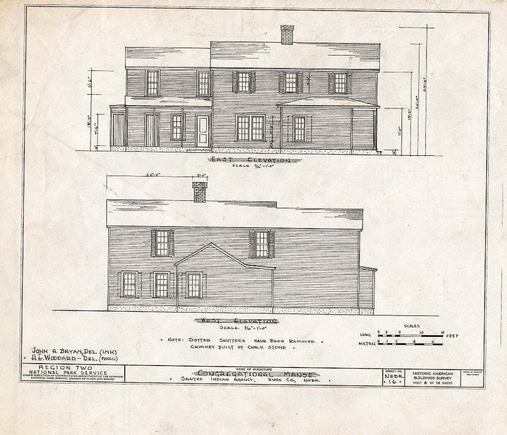 Historic Pictoric : Blueprint HABS NEB,54-SANT.V,2- (Sheet 8 of 10) - Chapel & Manse Congregational Mission, Santee, Knox County, NE