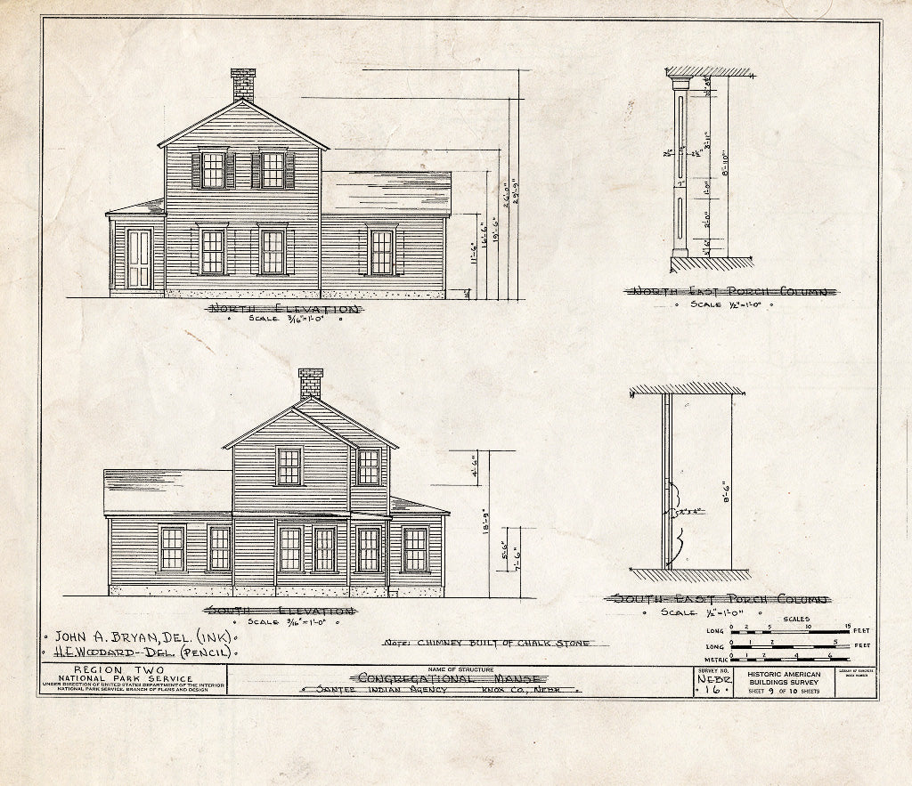Historic Pictoric : Blueprint HABS NEB,54-SANT.V,2- (Sheet 9 of 10) - Chapel & Manse Congregational Mission, Santee, Knox County, NE