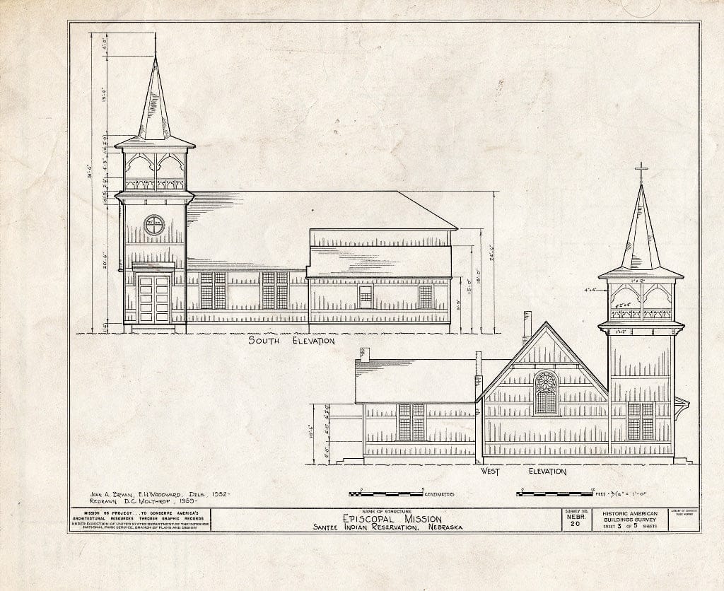 Historic Pictoric : Blueprint HABS NEB,54-SANT.V,1- (Sheet 3 of 5) - Episcopal Mission, Santee, Knox County, NE
