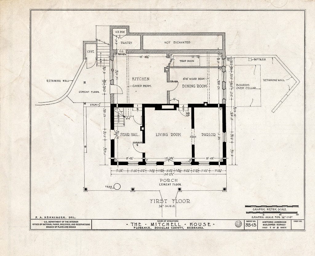 Historic Pictoric : Blueprint HABS NEB,28-Flor,1- (Sheet 1 of 5) - Mitchell House, Thirty-First & State Streets, Omaha, Douglas County, NE