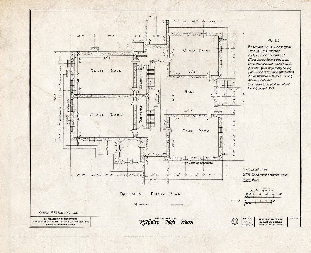 Historic Pictoric : Blueprint HABS NEB,55-LINC,1- (Sheet 2 of 12) - McKinley High School, 1500 M Street, Lincoln, Lancaster County, NE