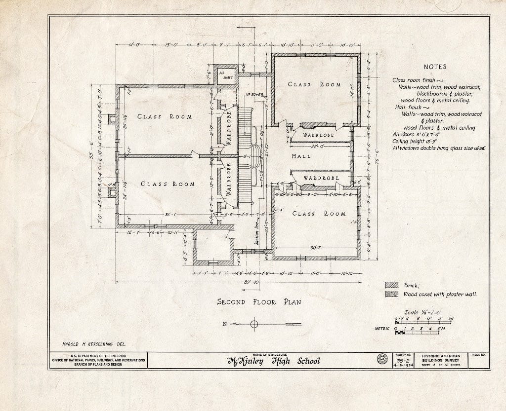 Historic Pictoric : Blueprint HABS NEB,55-LINC,1- (Sheet 4 of 12) - McKinley High School, 1500 M Street, Lincoln, Lancaster County, NE