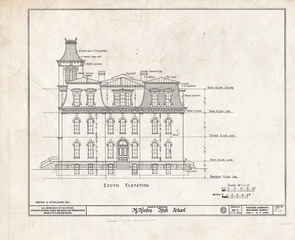 Historic Pictoric : Blueprint HABS NEB,55-LINC,1- (Sheet 6 of 12) - McKinley High School, 1500 M Street, Lincoln, Lancaster County, NE