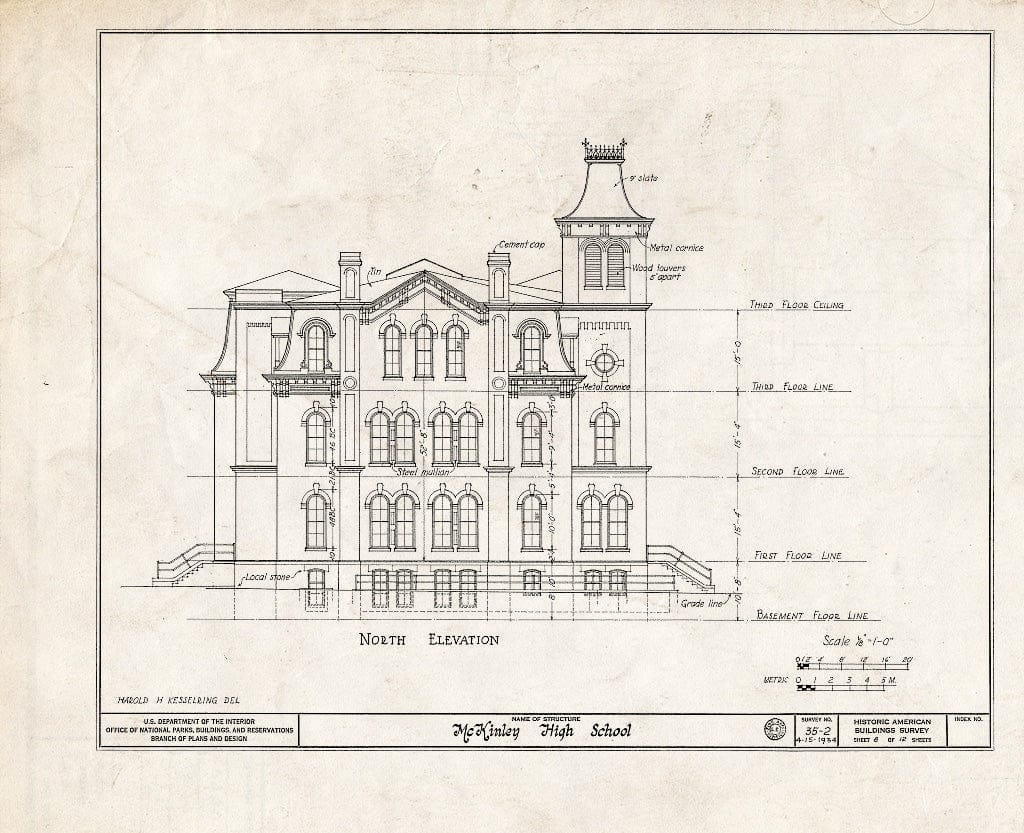 Historic Pictoric : Blueprint HABS NEB,55-LINC,1- (Sheet 8 of 12) - McKinley High School, 1500 M Street, Lincoln, Lancaster County, NE