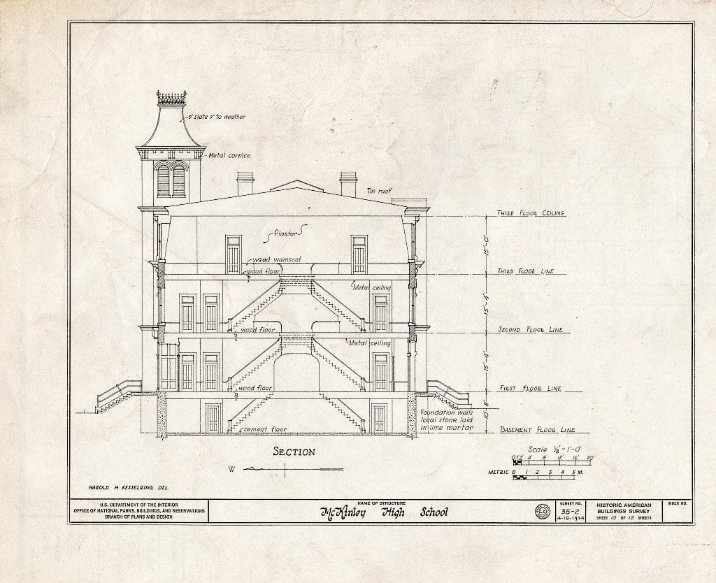 Historic Pictoric : Blueprint HABS NEB,55-LINC,1- (Sheet 10 of 12) - McKinley High School, 1500 M Street, Lincoln, Lancaster County, NE