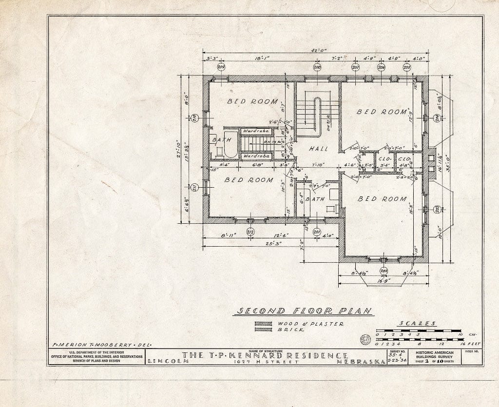 Historic Pictoric : Blueprint HABS NEB,55-LINC,2- (Sheet 2 of 10) - T. P. Kennard House, 1627 H Street, Lincoln, Lancaster County, NE
