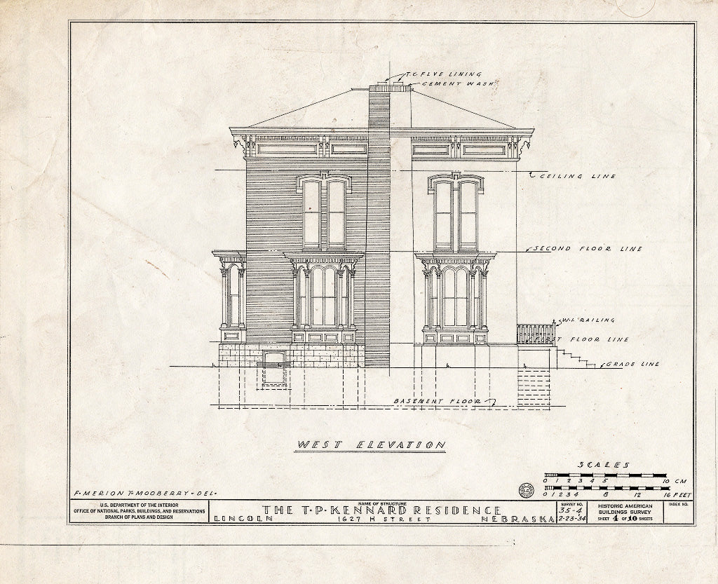 Historic Pictoric : Blueprint HABS NEB,55-LINC,2- (Sheet 4 of 10) - T. P. Kennard House, 1627 H Street, Lincoln, Lancaster County, NE