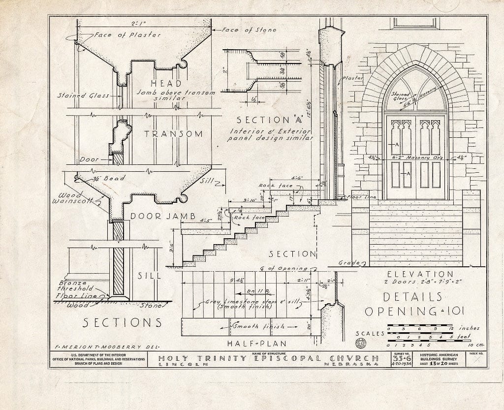 Historic Pictoric : Blueprint HABS NEB,55-LINC,3- (Sheet 13 of 20) - Holy Trinity Episcopal Church, 1200 J Street, Lincoln, Lancaster County, NE