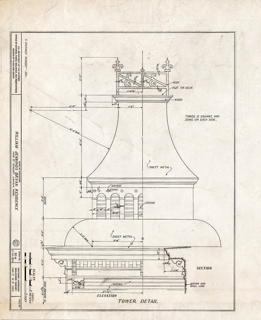 Historic Pictoric : Blueprint HABS NEB,55-LINC,4- (Sheet 11 of 11) - William Jennings Bryan House, 1625 D Street, Lincoln, Lancaster County, NE