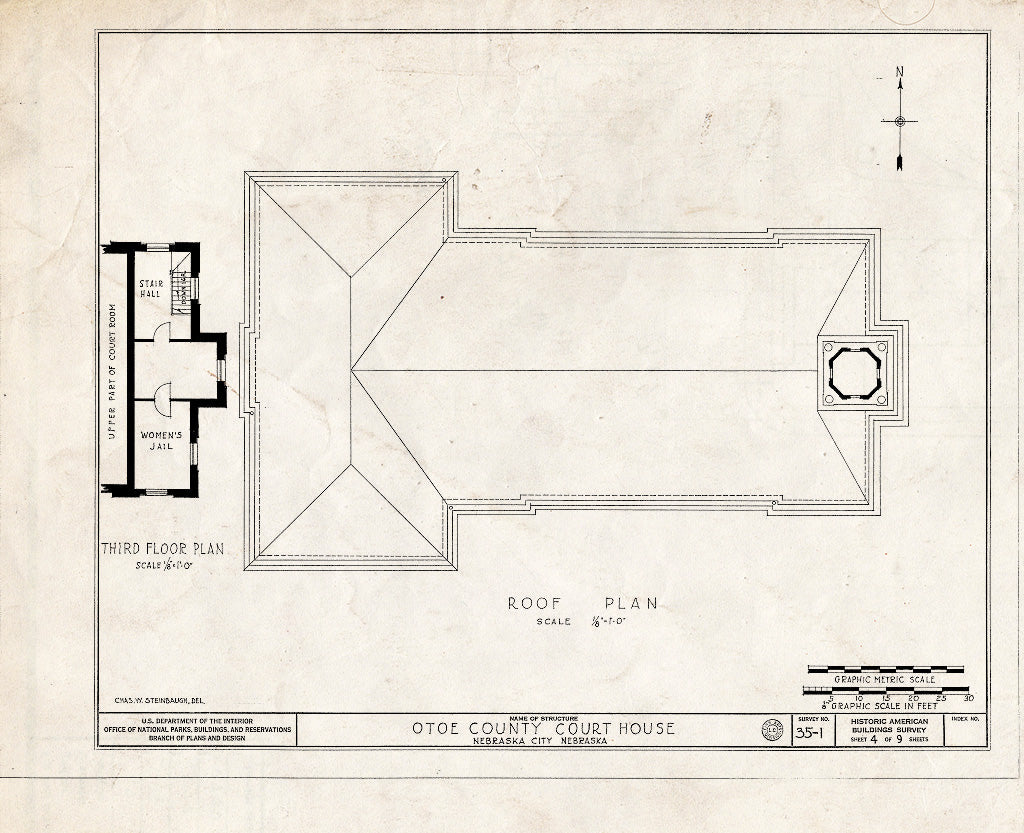 Historic Pictoric : Blueprint HABS NEB,66-NEBCI,1- (Sheet 4 of 9) - Otoe County Courthouse, Tenth Street & Central Avenue, Nebraska City, Otoe County, NE