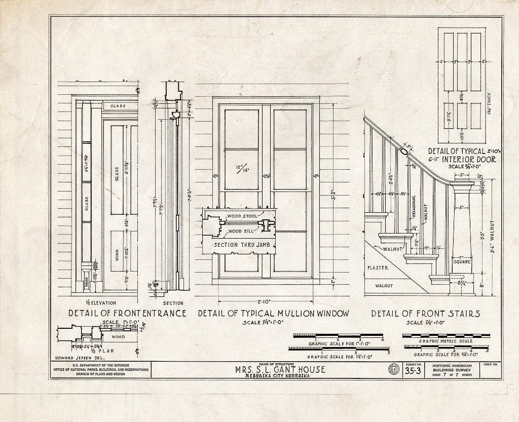 Historic Pictoric : Blueprint HABS NEB,66-NEBCI,2- (Sheet 7 of 7) - S. L. Gant House, Fourteenth Street & Third Street, Nebraska City, Otoe County, NE