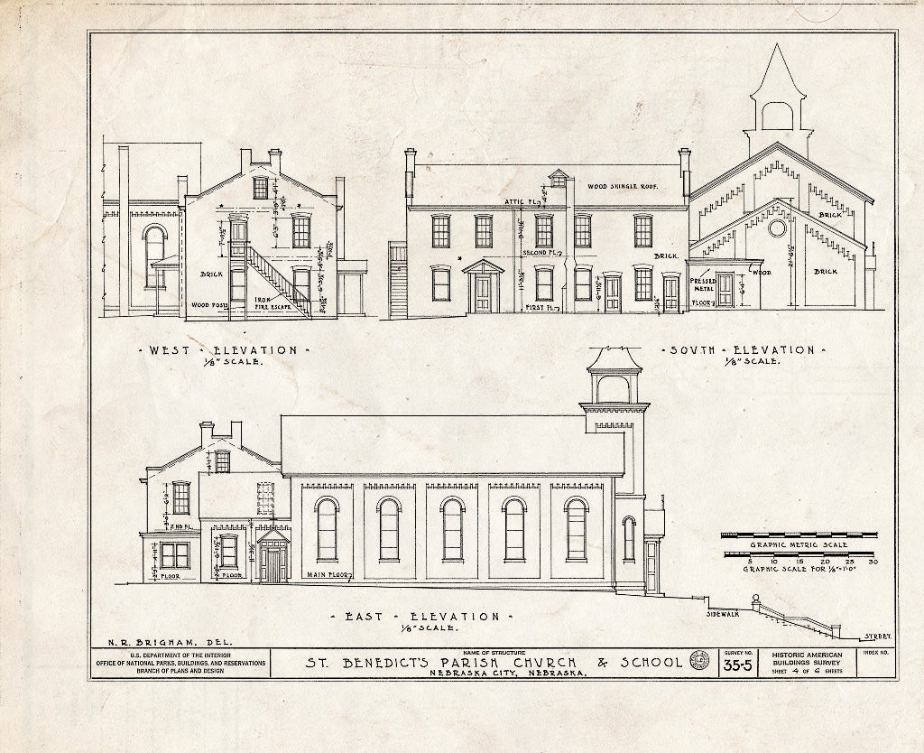 Historic Pictoric : Blueprint HABS NEB,66-NEBCI,3- (Sheet 4 of 6) - St. Benedict Parish Church & School, Clay & Fifth Streets, Nebraska City, Otoe County, NE