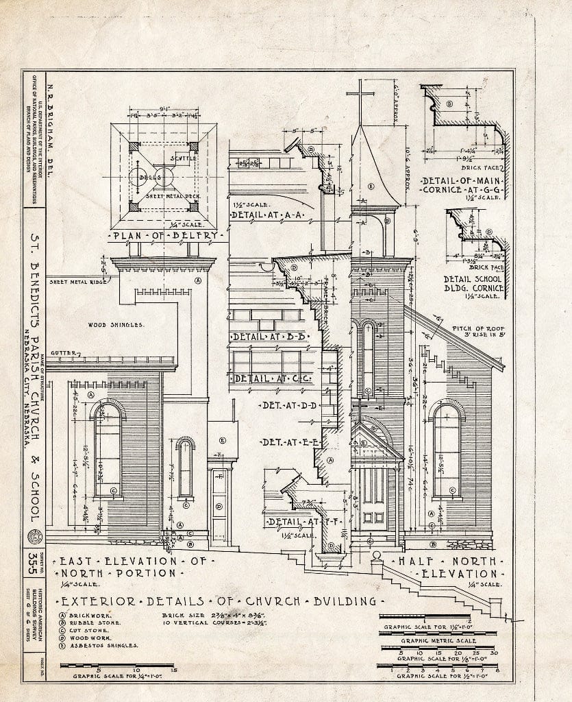 Historic Pictoric : Blueprint HABS NEB,66-NEBCI,3- (Sheet 6 of 6) - St. Benedict Parish Church & School, Clay & Fifth Streets, Nebraska City, Otoe County, NE