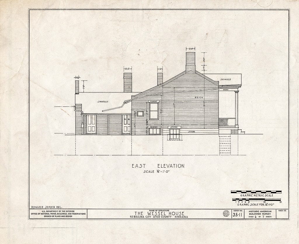 Historic Pictoric : Blueprint HABS NEB,66-NEBCI,4- (Sheet 6 of 7) - Wessell House, Nebraska Avenue & Eighth Street, Nebraska City, Otoe County, NE