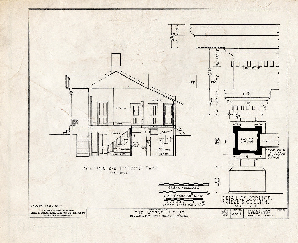 Historic Pictoric : Blueprint HABS NEB,66-NEBCI,4- (Sheet 7 of 7) - Wessell House, Nebraska Avenue & Eighth Street, Nebraska City, Otoe County, NE