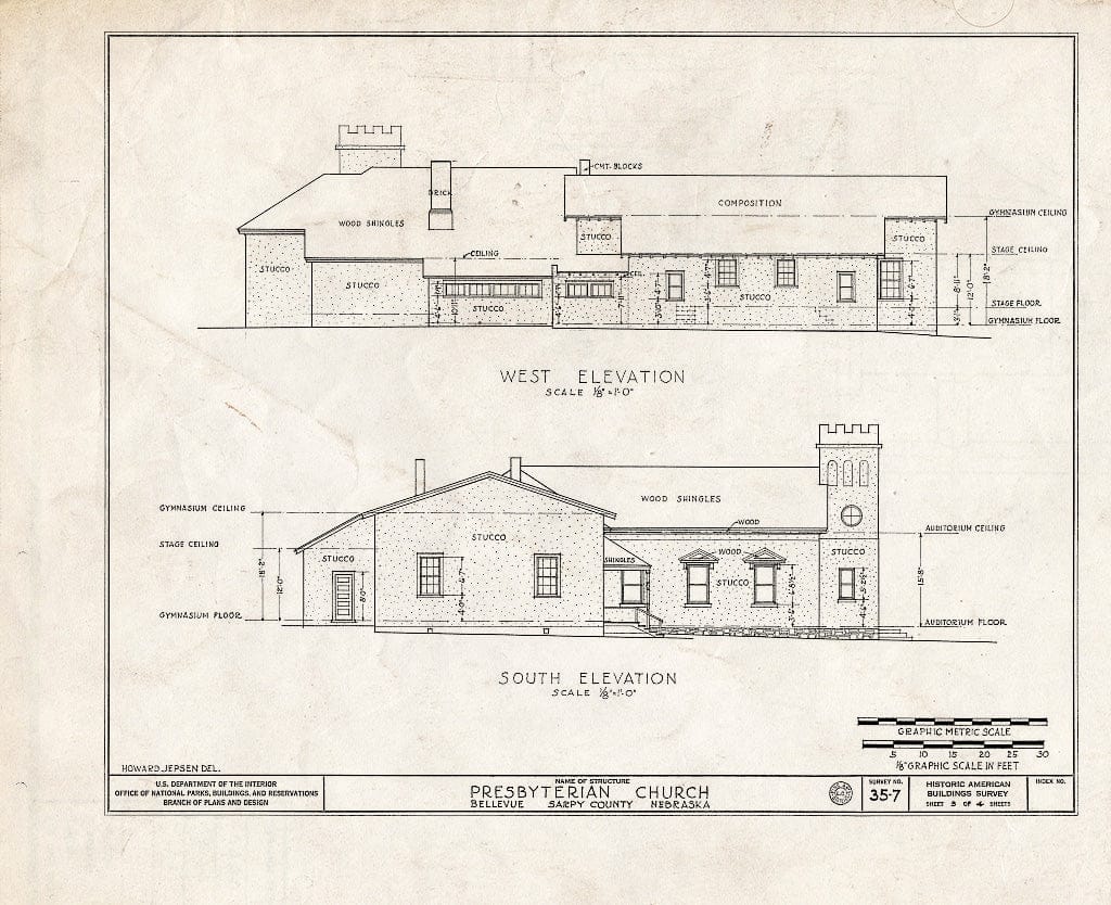 Historic Pictoric : Blueprint HABS NEB,77-BELVU,1- (Sheet 3 of 4) - Presbyterian Church, Franklin & Twentieth Streets, Bellevue, Sarpy County, NE