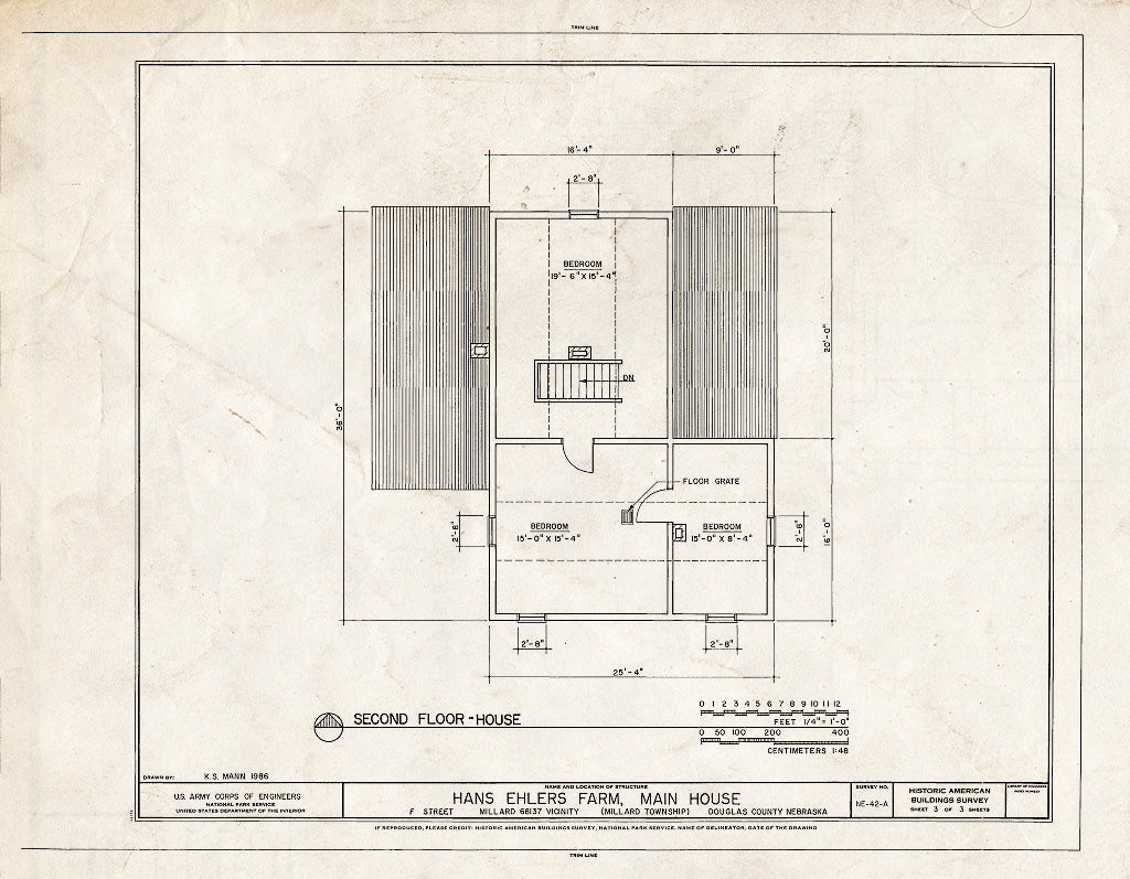 Historic Pictoric : Blueprint HABS NEB,28-Mill.V,1A- (Sheet 3 of 3) - Hans Ehlers Farm, Main House, F Street, Papillon 18 Damsite, Millard, Douglas County, NE