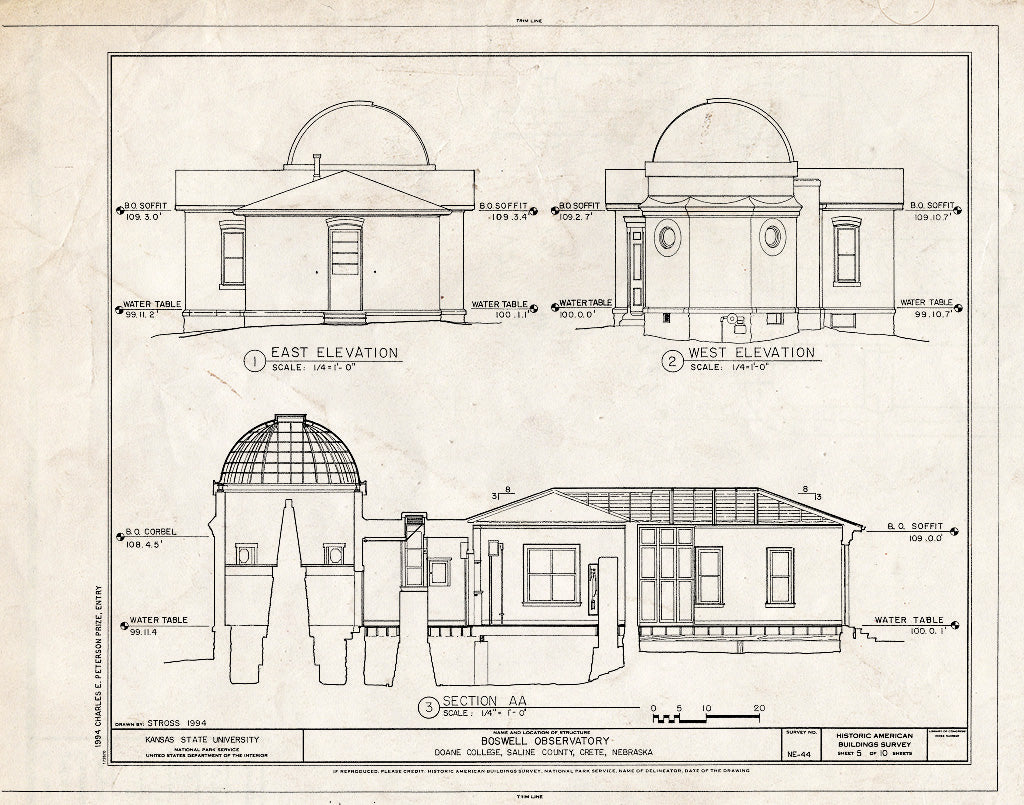 Historic Pictoric : Blueprint HABS NEB,76-CRE,1- (Sheet 5 of 10) - Boswell Observatory, Doane College, Crete, Saline County, NE