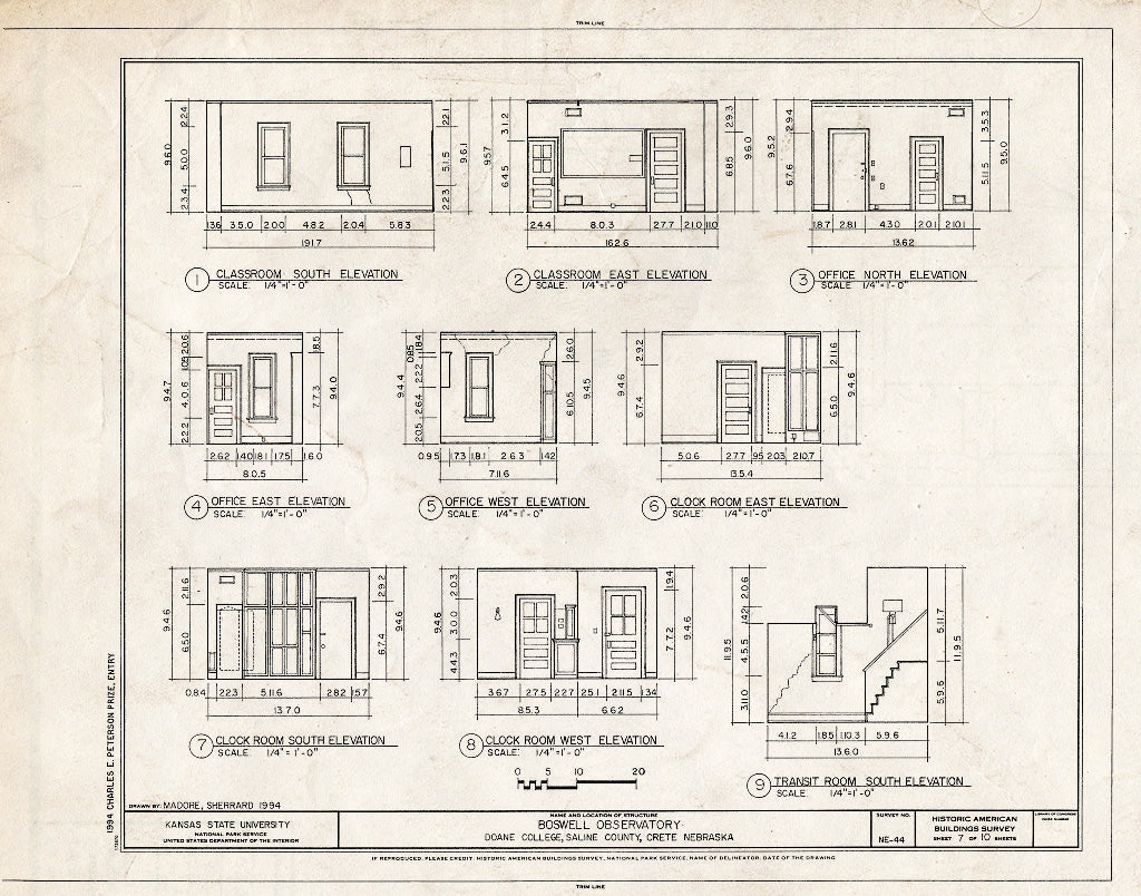 Historic Pictoric : Blueprint HABS NEB,76-CRE,1- (Sheet 7 of 10) - Boswell Observatory, Doane College, Crete, Saline County, NE