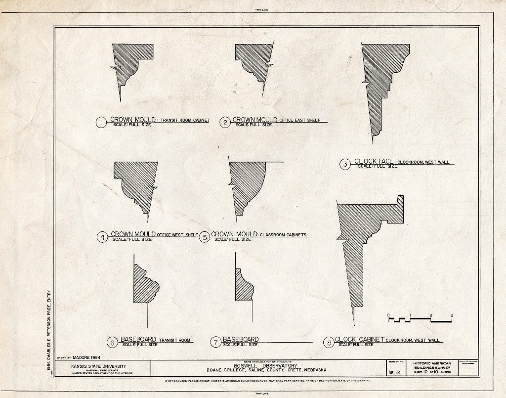 Historic Pictoric : Blueprint HABS NEB,76-CRE,1- (Sheet 10 of 10) - Boswell Observatory, Doane College, Crete, Saline County, NE