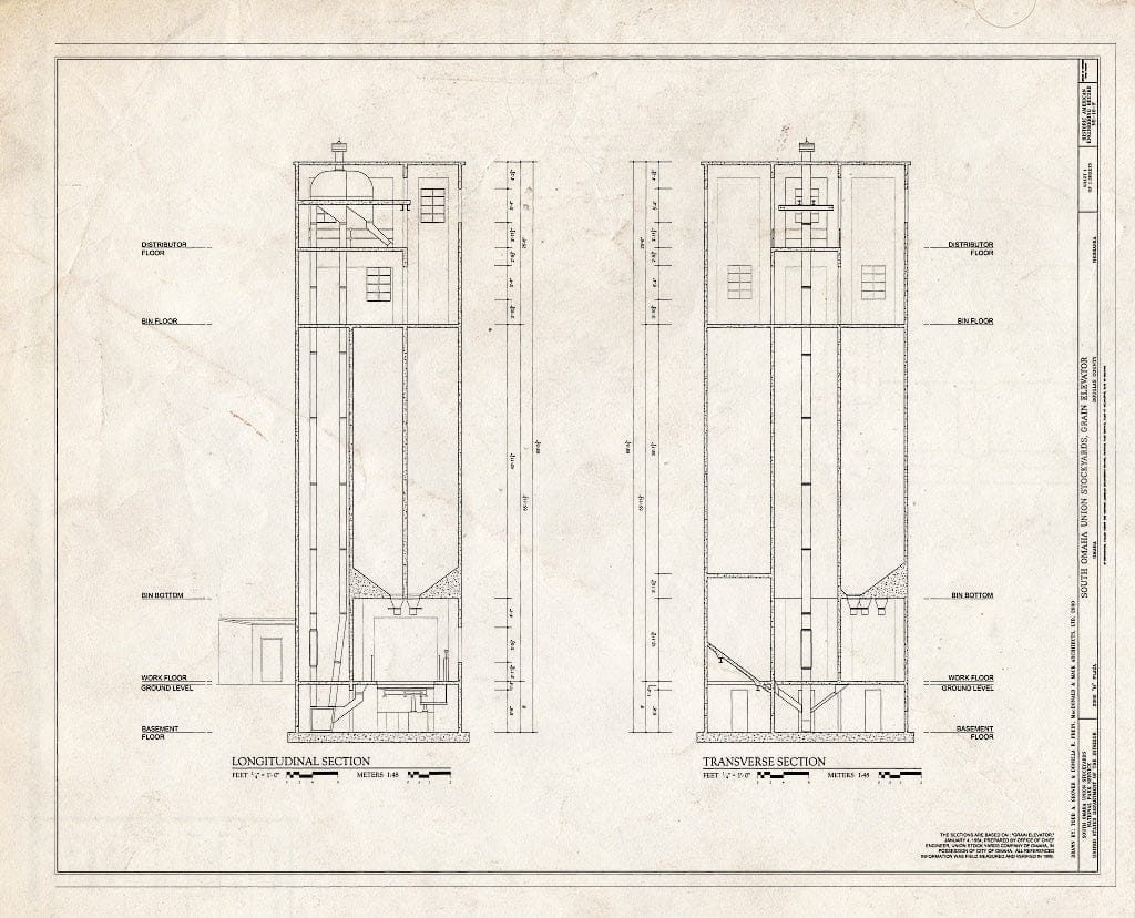 Historic Pictoric : Blueprint HAER NE-10-F (Sheet 1 of 1) - South Omaha Union Stock Yards, Grain Elevator, 2900" O Plaza, Omaha, Douglas County, NE