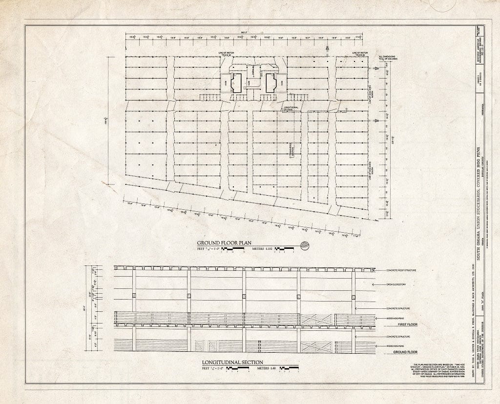 Historic Pictoric : Blueprint HAER NE-10-O (Sheet 1 of 2) - South Omaha Union Stock Yards, Covered Hog Pens, 2900" O Plaza, Omaha, Douglas County, NE