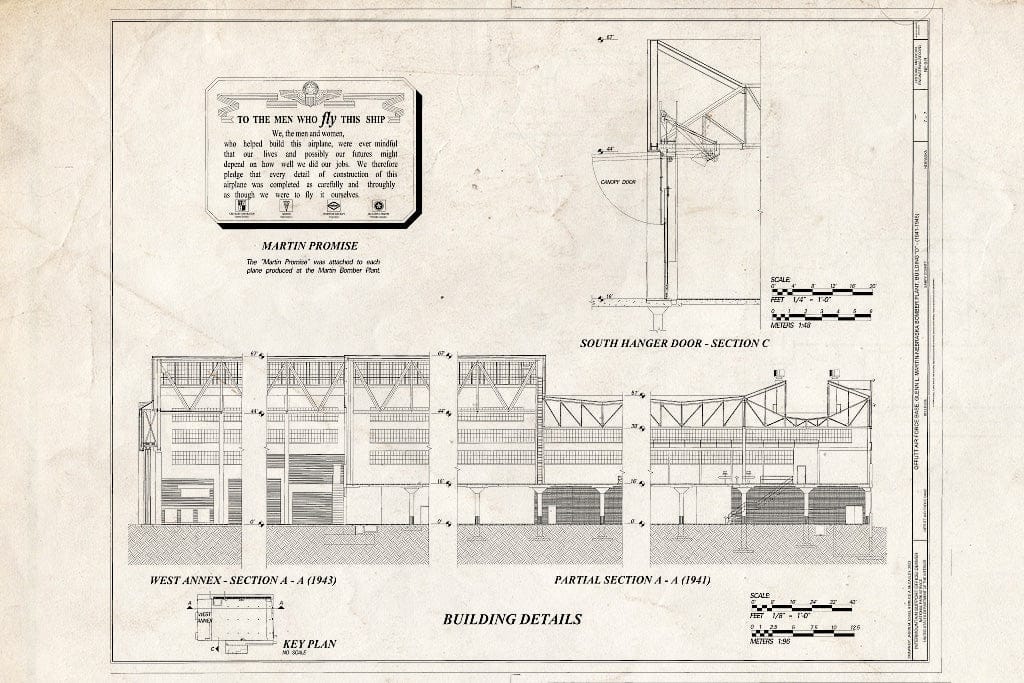 Historic Pictoric : Blueprint Building Details - Offutt Air Force Base, Glenn L. Martin-Nebraska Bomber Plant, Building D, Peacekeeper Drive, Bellevue, Sarpy County, NE