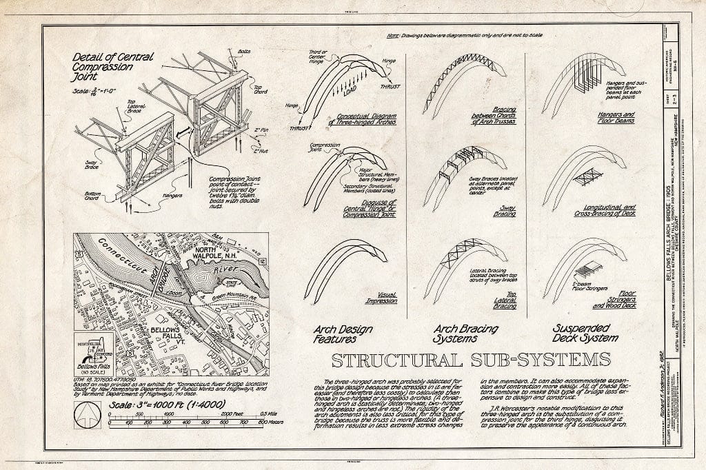 Historic Pictoric : Blueprint HAER NH,3-WALPN,1- (Sheet 2 of 3) - Bellows Falls Arch Bridge, Spanning Connecticut River, North Walpole, Cheshire County, NH