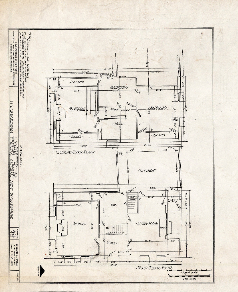 Historic Pictoric : Blueprint HABS NH,6-ANT,1- (Sheet 1 of 3) - Loomis House, Antrim, Hillsborough County, NH