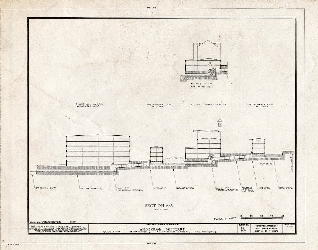 Historic Pictoric : Blueprint HABS NH,6-MANCH,2- (Sheet 3 of 4) - Amoskeag Millyard, Canal Street, Manchester, Hillsborough County, NH