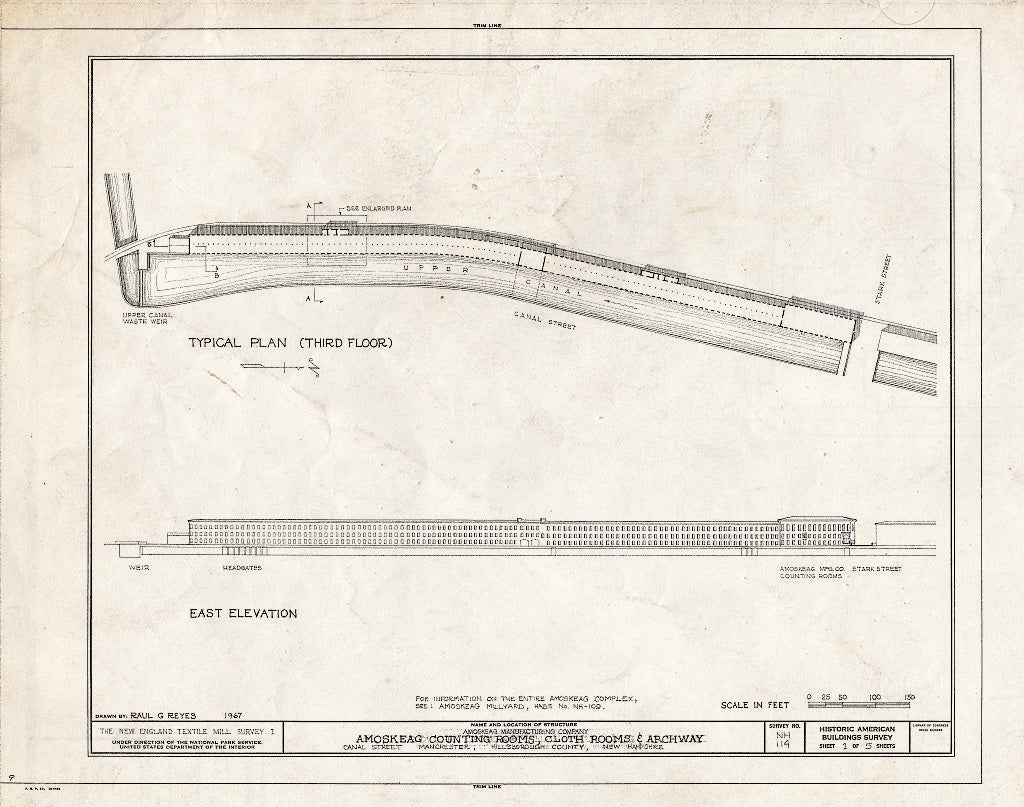 Historic Pictoric : Blueprint HABS NH,6-MANCH,2/1A- (Sheet 1 of 5) - Amoskeag Counting Rooms, Cloth Rooms & Archway, Canal Street, Manchester, Hillsborough County, NH