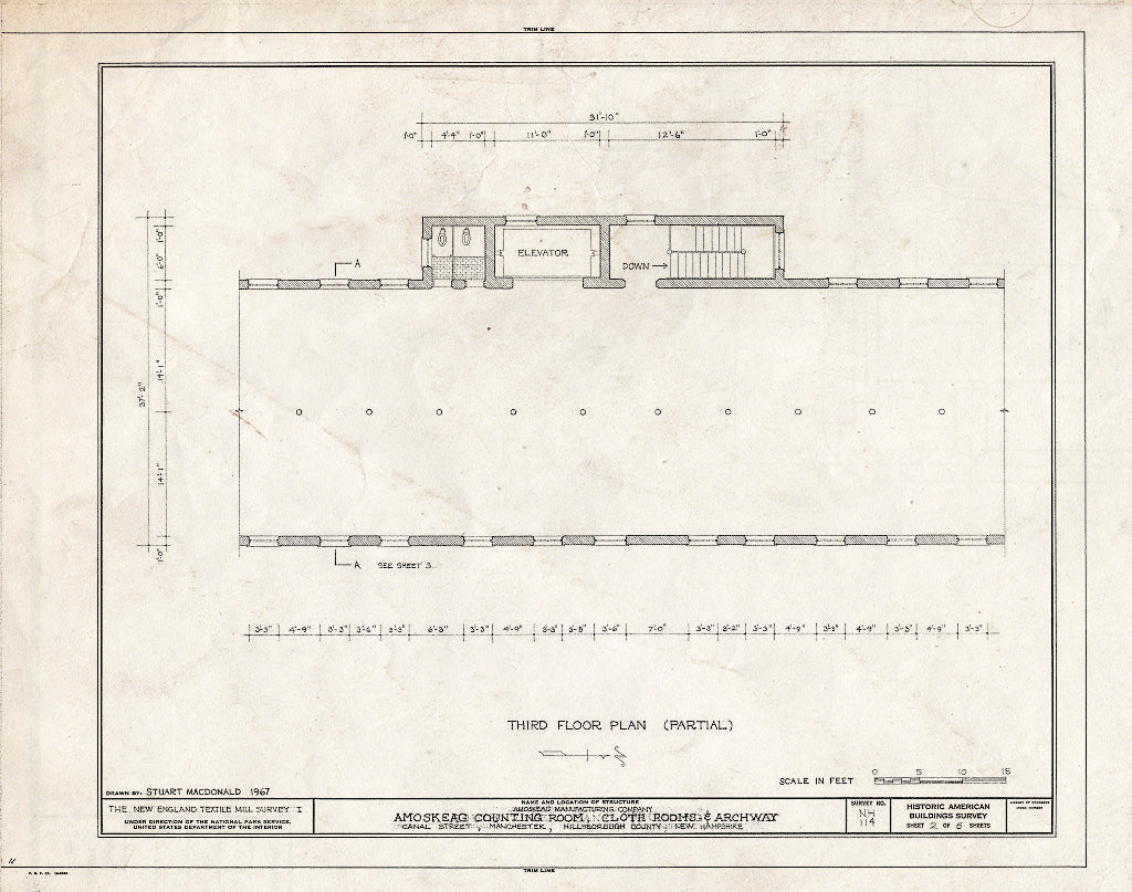 Historic Pictoric : Blueprint HABS NH,6-MANCH,2/1A- (Sheet 2 of 5) - Amoskeag Counting Rooms, Cloth Rooms & Archway, Canal Street, Manchester, Hillsborough County, NH