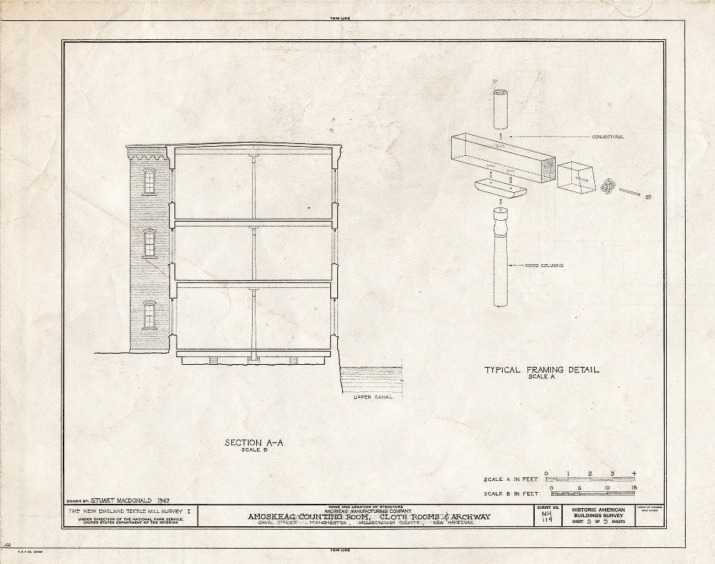 Historic Pictoric : Blueprint HABS NH,6-MANCH,2/1A- (Sheet 3 of 5) - Amoskeag Counting Rooms, Cloth Rooms & Archway, Canal Street, Manchester, Hillsborough County, NH
