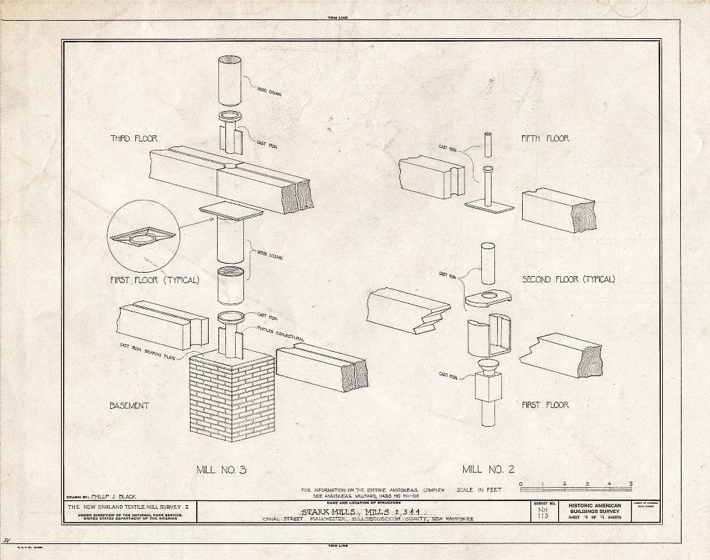 Historic Pictoric : Blueprint HABS NH,6-MANCH,2/4A- (Sheet 4 of 4) - Stark Mills, Mills Nos. 2, 3, 4, Canal Street, Manchester, Hillsborough County, NH