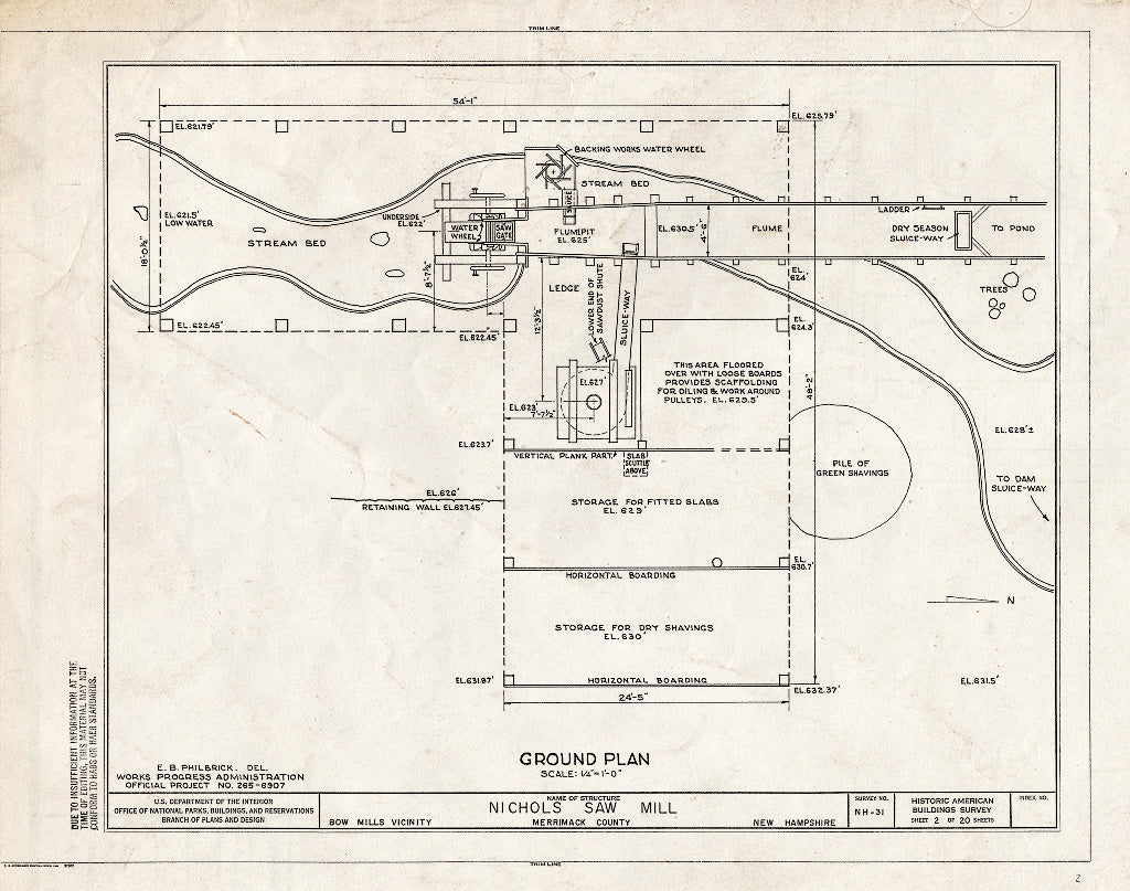 Historic Pictoric : Blueprint HABS NH,7-BOWMIL.V-1- (Sheet 2 of 20) - Nichols Saw Mill, Bow Mills, Merrimack County, NH